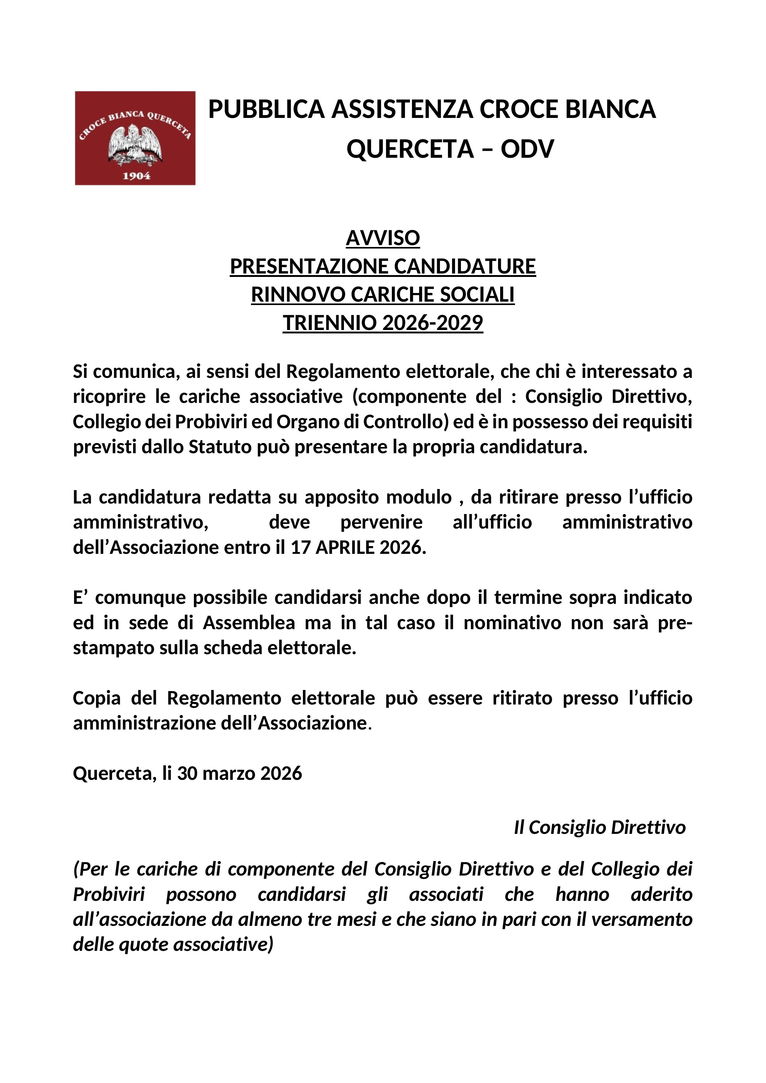 Avviso presentazione candidature rinnovo cariche associative