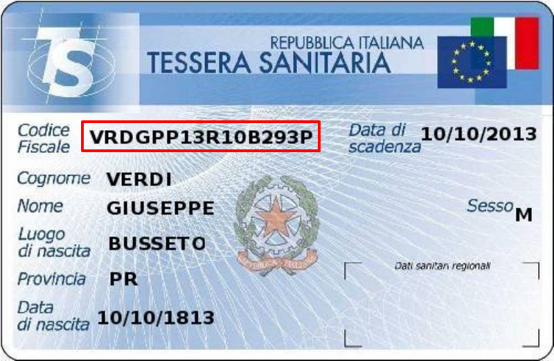 Esempio tessera sanitaria